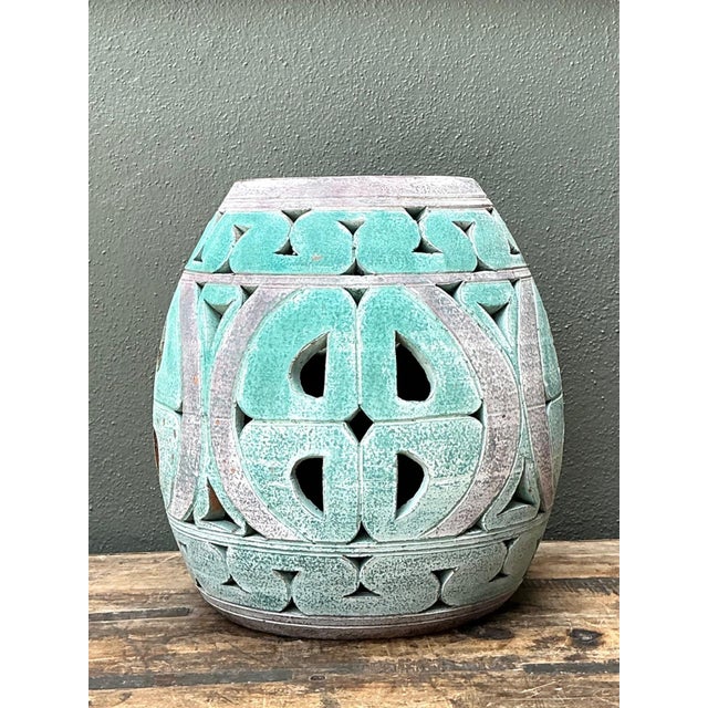 Vintage Patinated Ceramic Low Stool For Sale - Image 12 of 13