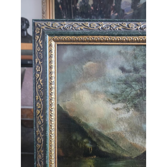 Antique 19th Century Oil Painting Moody Woodland Landscape With Deer For Sale - Image 9 of 15