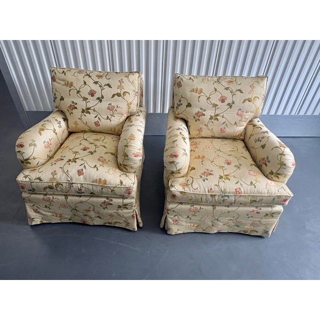English Scalamadre "Millefiori" Floral Upholstered Rolled Arm Club Chairs - A Pair For Sale - Image 3 of 12