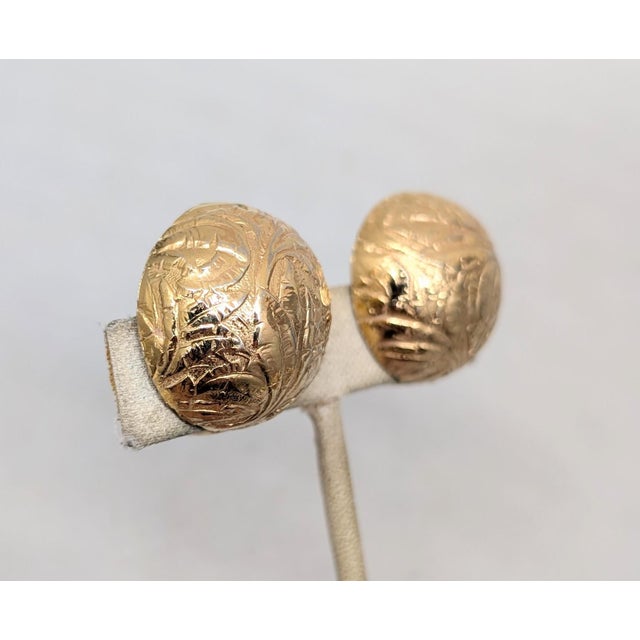 Metal Vintage 1960s Signed Napier Goldtone Round Domed Foliate Clip Earrings-2 Pieces For Sale - Image 7 of 7