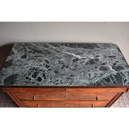 Antique Mahogany Chest of Drawers with Secretary and Green Marble Top For Sale - Image 4 of 11