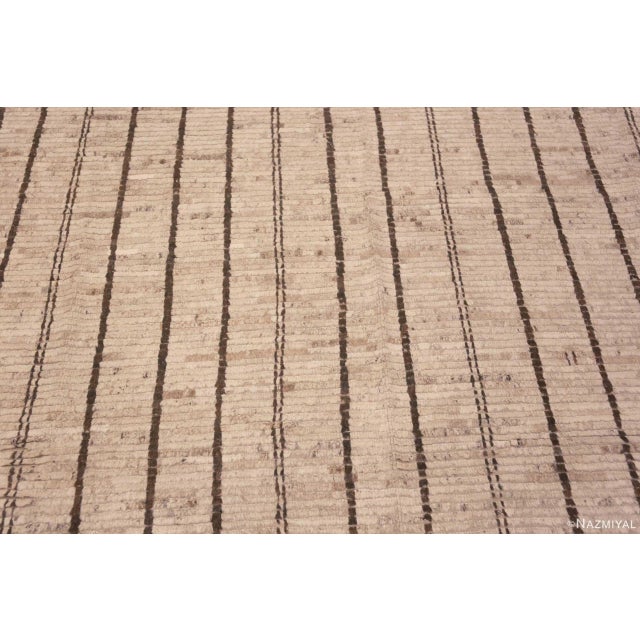 Contemporary Large Light Ivory Cream Minimalist Stripped Pattern Modern Rug For Sale - Image 3 of 8