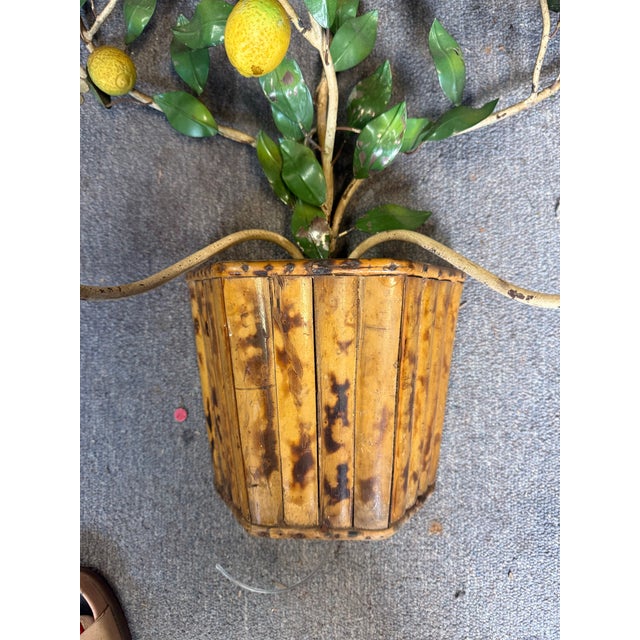 Mid 20th Century Mid 20th Century Hollywood Regency Italian Lemon Tole Tree Iron Wall Sconce W/ Bamboo Pot For Sale - Image 5 of 7