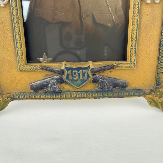 Traditional 1910s Wwi Judd Cast Iron Picture Frame With Silver Star Soldier Photo - Waco Tex For Sale - Image 3 of 12