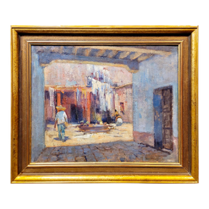 Alson Skinner Clark- Mexican Peons in a Hacienda Courtyard-Oil Painting-C1923