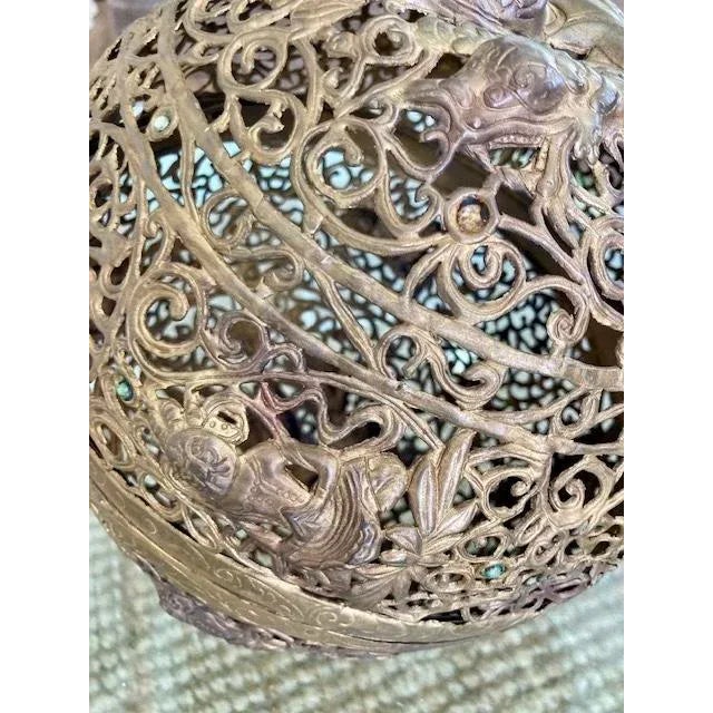 Metal Large Asian Brass Ball Incense Holder For Sale - Image 7 of 8