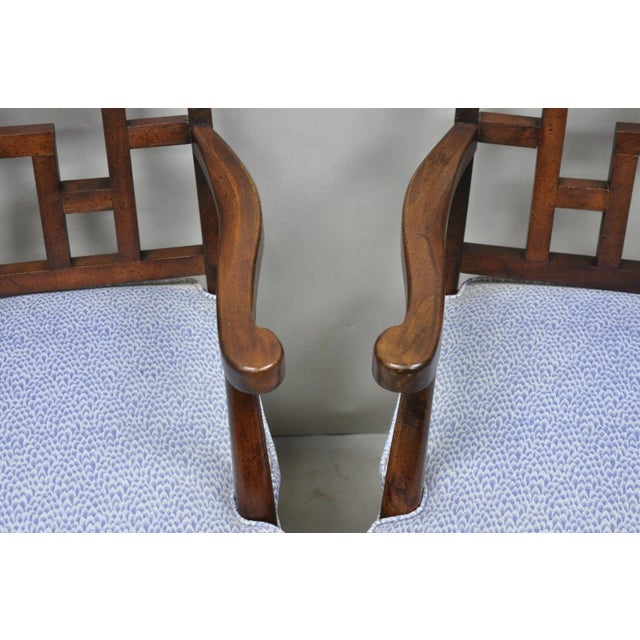 Late 20th Century Vintage Chinese Chippendale James Mont Style Fretwork Lounge Arm Chairs - A Pair For Sale - Image 5 of 15