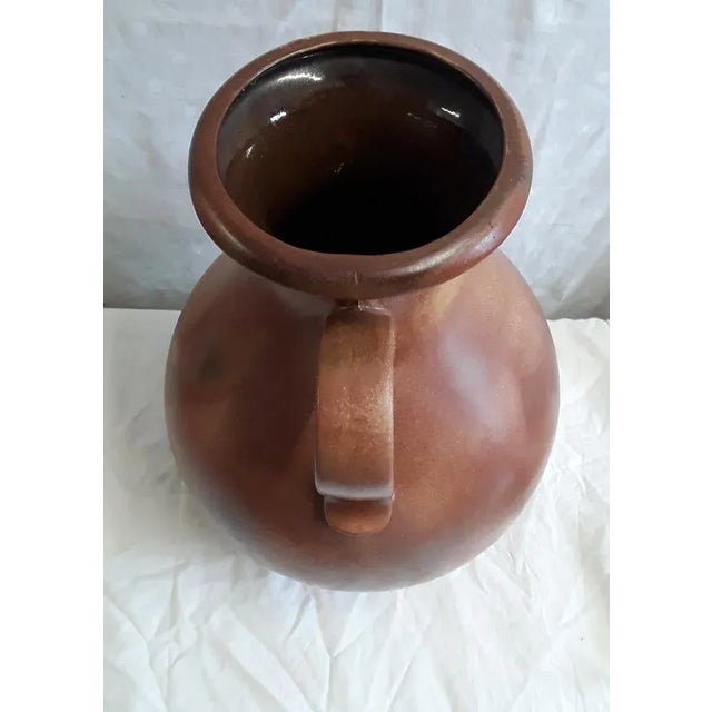 Large Vintage Vase with Handle in Brown Mottled Ceramic, 1970s For Sale - Image 3 of 5