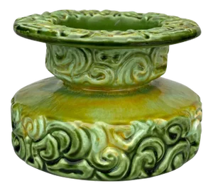 Mid-Century Deco Porcelain Green Candlestick Holder Plate by Haeger