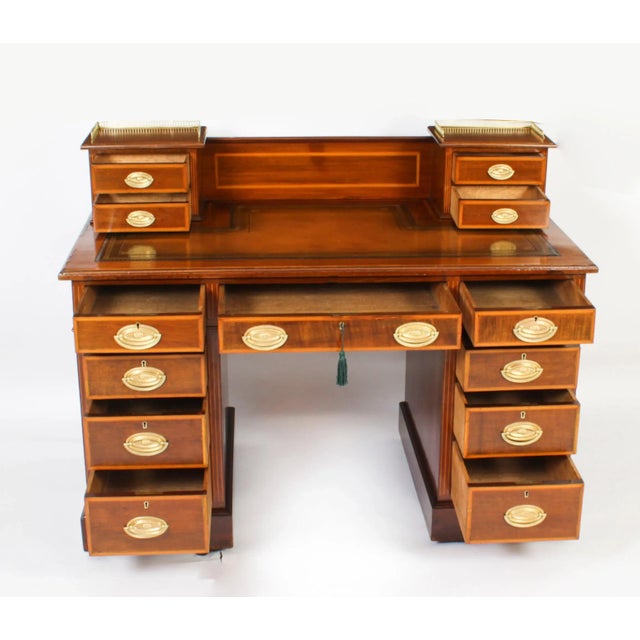 19th Century Victorian Inlaid Mahogany Pedestal Desk For Sale - Image 14 of 18