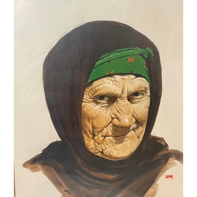 Paint Vintage Original Acrylic Painting Realism Elder Lady Woman Portrait Signed Hm For Sale - Image 7 of 9
