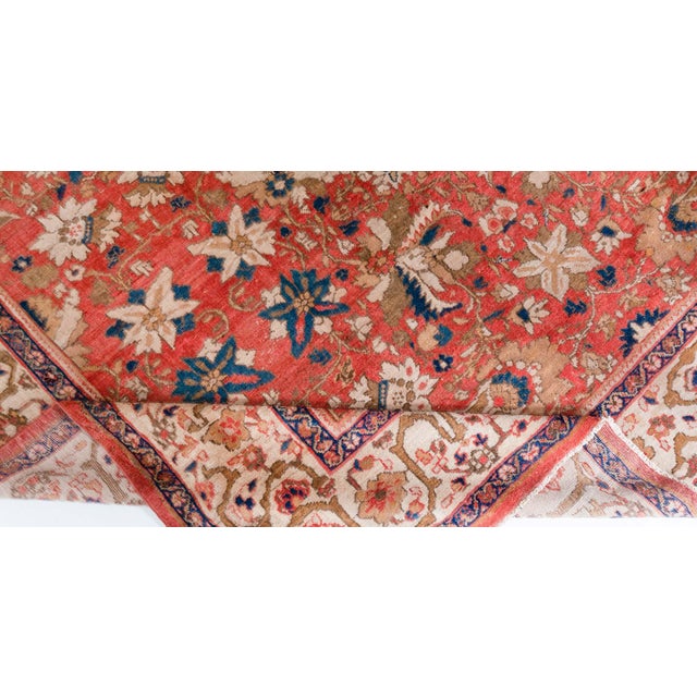 Persian Antique Persian Sultanabad Floral Red Blue Handmade Wool Rug For Sale - Image 3 of 6