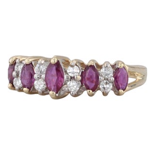 0.78ctw Ruby Diamond Tiered Ring 14k Yellow Gold Rooftop Pyramid Size 5.75 For Sale