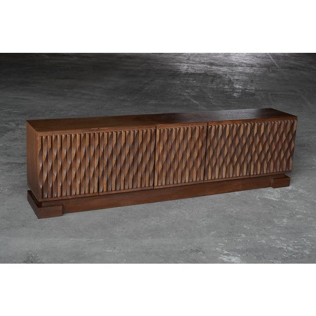 Brutalist Niagara Sideboard in Stained Oak from Maison Aurora, Belgium, 1970s For Sale - Image 3 of 11