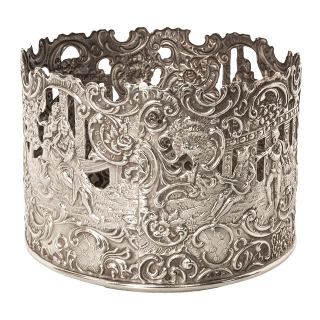 Metal Antique American Sterling Silver Wine Bottle Decanter Coaster Cuff New York 1915 For Sale - Image 7 of 17