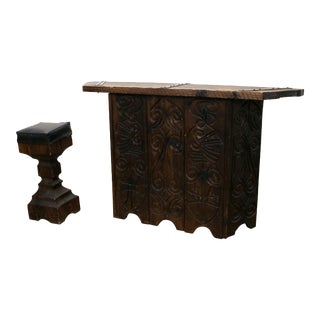 1960s Witco Mid-Century Modern Hand-Carved Tiki Bar With Stool - 2 Pieces For Sale