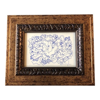 Original Vintage Wayne Cunningham Small Abstract Ink Drawing Framed For Sale