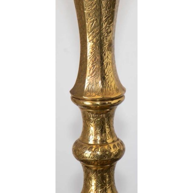 Mid 20th Century Vintage Anglo-Indian Engraved Brass Candlestick Table Lamp, Circa 1950 For Sale - Image 5 of 18
