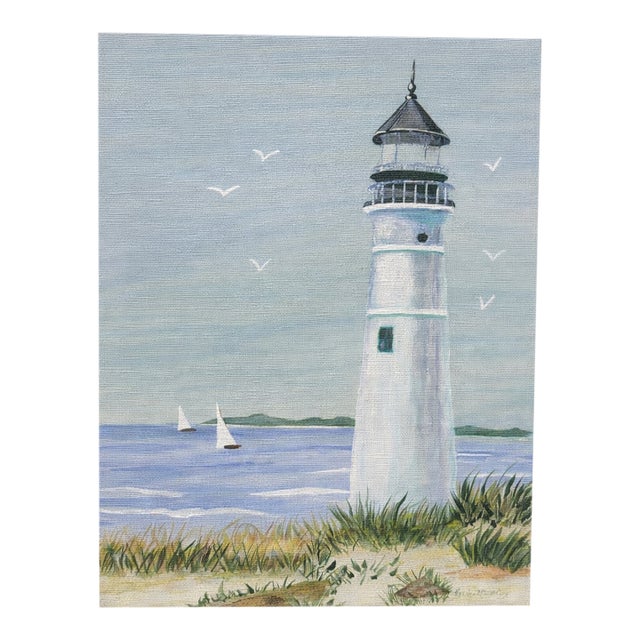 Original Coastal Lighthouse Painting on Canvas For Sale