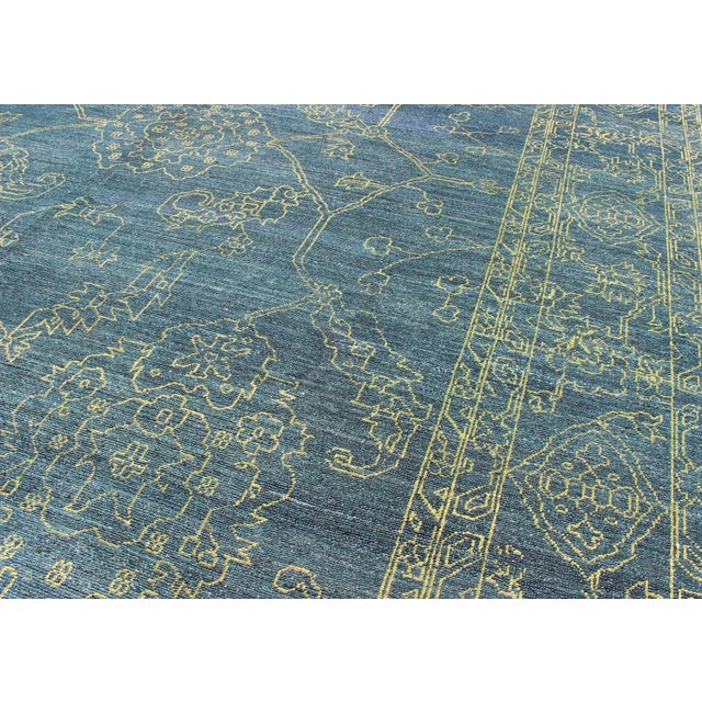Textile Transitional Design Rug by Keivan Woven Arts in Teal Blue & Lime Green 9 X 11'11 For Sale - Image 7 of 12