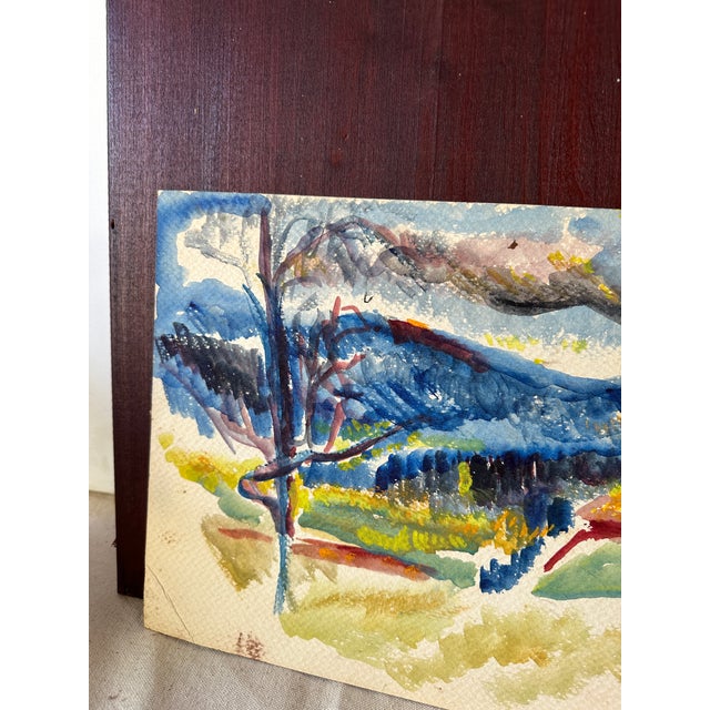 Paint Vintage Colorful Abstract Mountain Landscape Watercolor Painting For Sale - Image 7 of 7