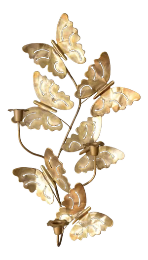 Vintage Brass Triple Candle Butterfly Wall Candelabra