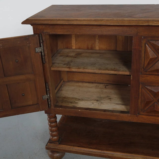 Mid 20th Century 1940s Brutalist Charles Dudouyt Oak Sideboard With Carved Diamond Bobbin Legs, Attributed For Sale - Image 5 of 16