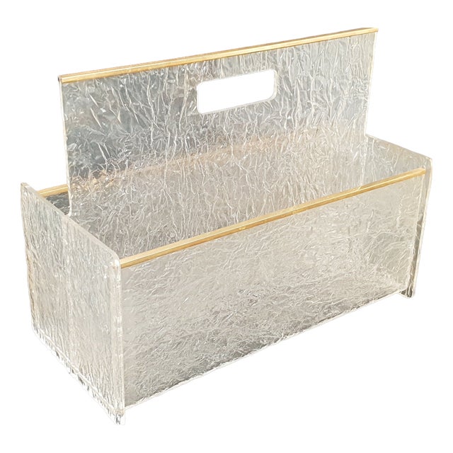 Vintage Magazine Rack in Acrylic Glass and Brass, 1960s For Sale