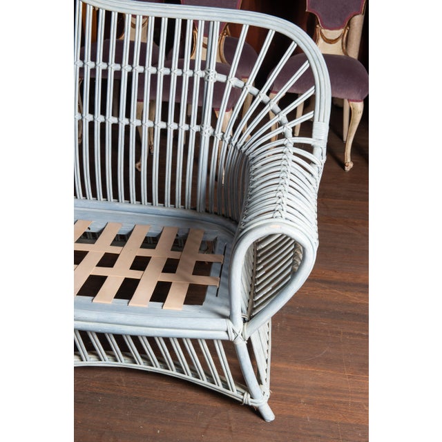 American Ficks Reed Rattan Sofa Set, Pale Blue Wash, Antique, 1970s, Six Pieces For Sale - Image 3 of 13