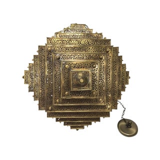 Moroccan 28" Square Pierced Metal Pendant For Sale