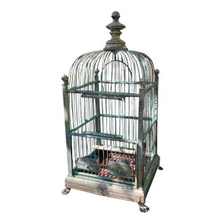 Late 19th Century Large Patinated Brass Birdcage Lion Paw Feet For Sale