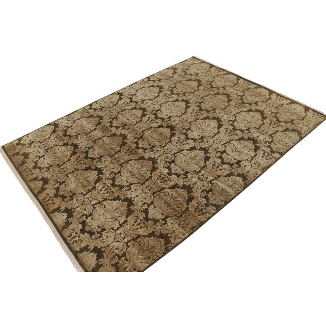 Rug & Kilim Rug & Kilim’s Classic Italian Style Rug in Brown With Gold Floral Patterns For Sale - Image 4 of 6
