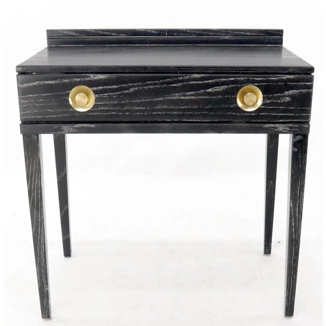 Mid-Century Modern cerused oak small petit desk writing table or console with round solid brass pulls.
