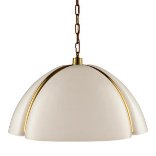 Large White Plastic and Brass Pendant Lamp by Siva Poggibonsi for Arcobaleno, Italy, 1960s For Sale