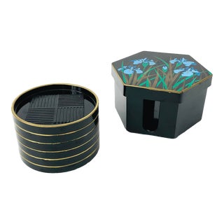 Lacquerware Iris Coaster Set For Sale