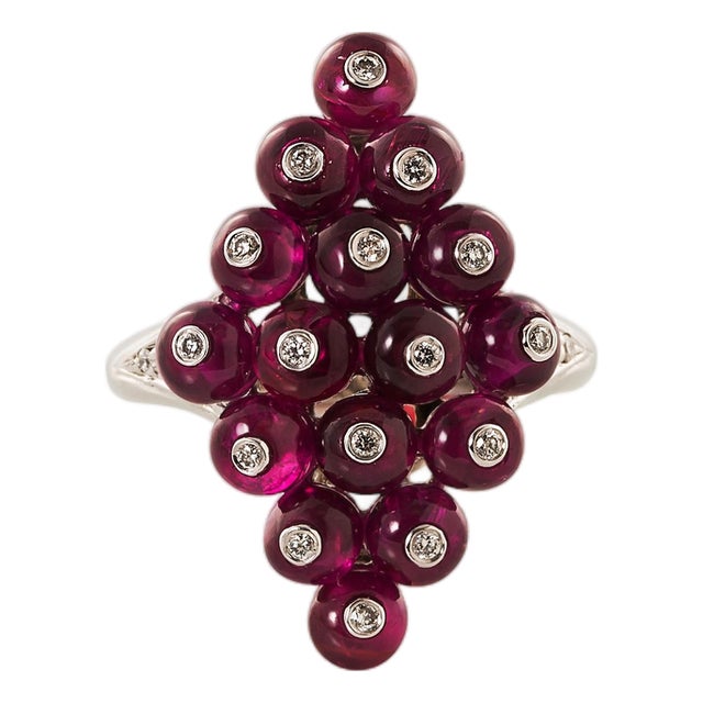 Kite Shape Ruby Beads Diamond Ring, Size 7 For Sale
