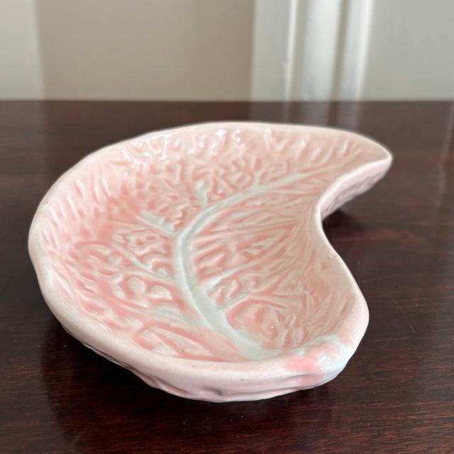 Bordallo Pinheiro Vintage Majolica Cabbage Leaf Crescent Plates, Portugal — Set of 4 For Sale - Image 4 of 12