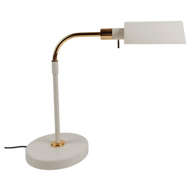 Italian Adjustable Table Lamp in Ivory White and Gilded Metal by F. Fabbian, 1970s For Sale