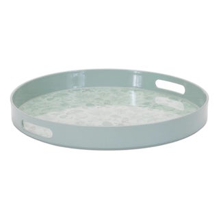 Round Mushroom and Floral Print Tray 13.5"D For Sale