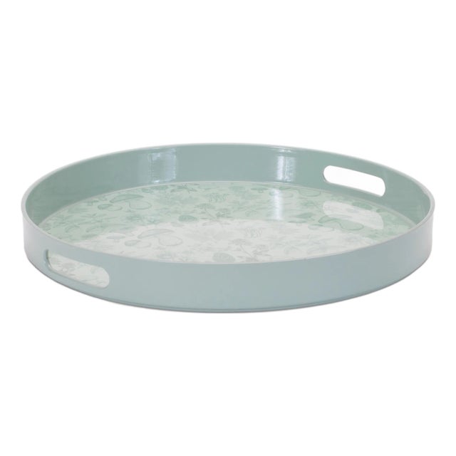 Round Mushroom and Floral Print Tray 13.5"D For Sale