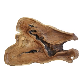 Large Mid-Century Hand-Carved/Finished Natural Teak Root Wood Serving Dish With Hollowed-Out Compartment For Sale