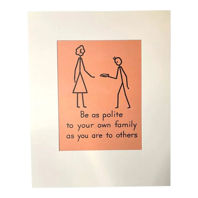 Vintage 1940s 2-Sided Good Manners Poster in 16x20 Mat: Be Polite to Your Family For Sale