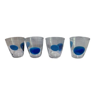 Late 20th Century Large Blue Polka Dots Coastal Wine Juice Tumblers Lowball Glasses- Set of 4 For Sale