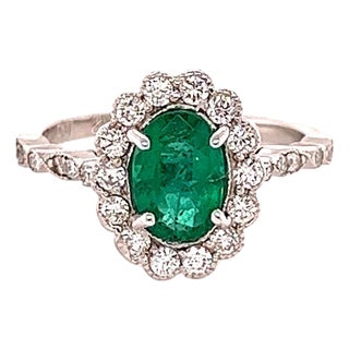 1.62 Carat Emerald Diamond White Gold Engagement Ring, Size 7 For Sale