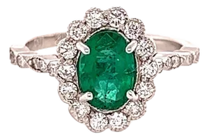 1.62 Carat Emerald Diamond White Gold Engagement Ring, Size 7