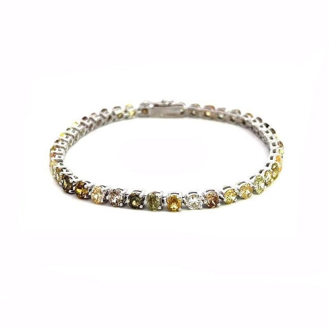 Metal Diamonds Tennis Bracelet Multicolor Natural Color Round Oval and Cushion 8ct For Sale - Image 7 of 8