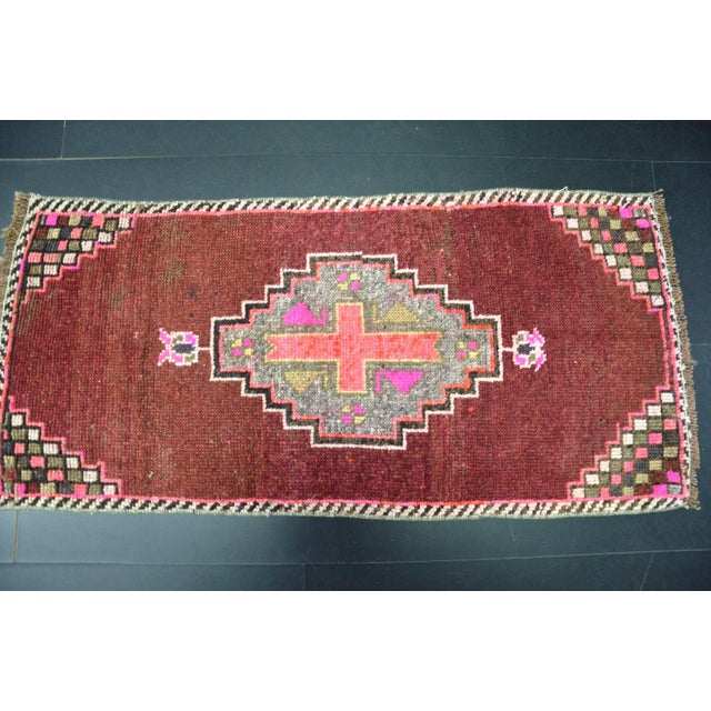 1960s Handmade wool and cotton rug in Turkish Anatolian Small Rug, Vintage Doormat Rug, Turkish Vintage Decorative Rug,...