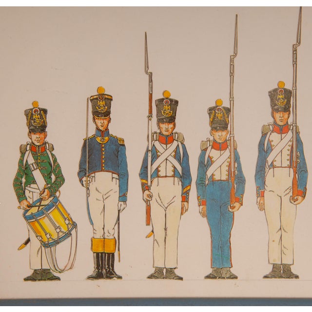 Vintage Napoleonic Military Costume Lithographs Collage Framed French Wall Art Set of 3 For Sale - Image 9 of 18
