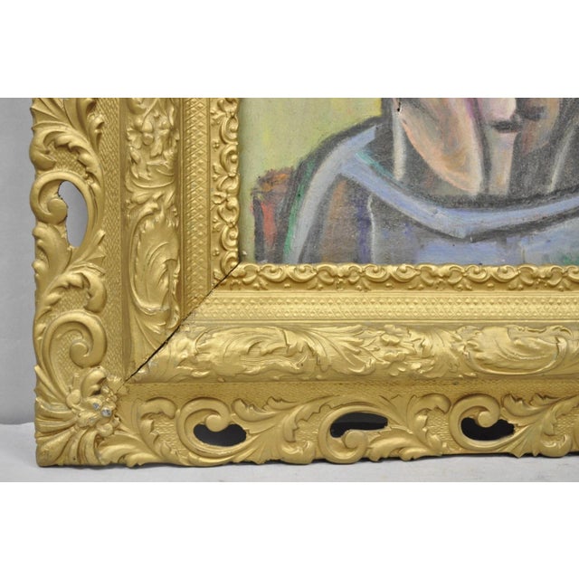 Gold Vintage Samuel Heller "Face in Motion" Picasso Style Oil on Canvas Painting For Sale - Image 8 of 14