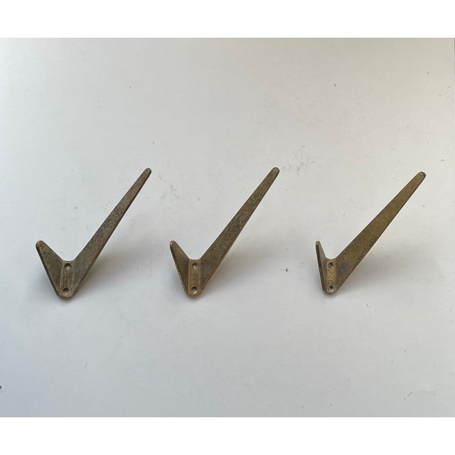 Mid-Century Modern Asymmetrical Brass Coat Wall Hooks by Hertha Baller, 1950s, Set of 3 For Sale - Image 10 of 10